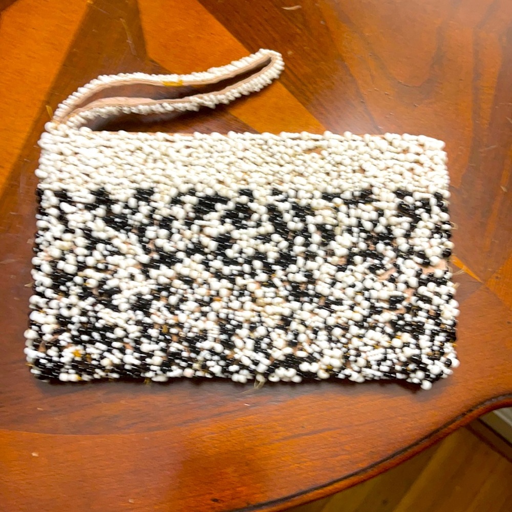 Beaded black and white wristlet.